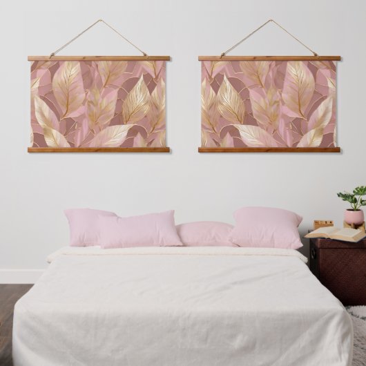 Blush Pink Gold Boho Modern Leaves Collectie Hangend Wandkleed (Slaapkamer)
