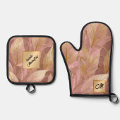 Blush Pink Gold Boho Modern Leaves Collectie Ovenwant & Pannenlap Set (Voorkant)