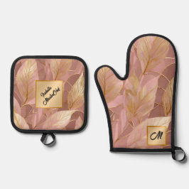 Blush Pink Gold Boho Modern Leaves Collectie Ovenwant & Pannenlap Set