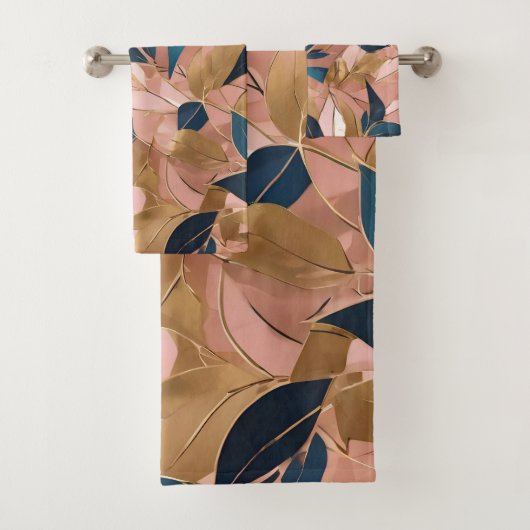 Blush Pink Gold Boho Popular Leaves Collectie Bad Handdoek (Insitu)