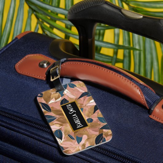 Blush Pink Gold Boho Popular Leaves Collectie Bagagelabel (Voorkant Insitu 1)