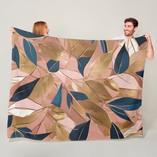 Blush Pink Gold Boho Popular Leaves Collectie Fleece Deken (In situ)