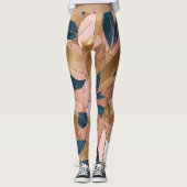 Blush Pink Gold Boho Popular Leaves Collectie Leggings (Voorkant)