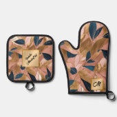 Blush Pink Gold Boho Popular Leaves Collectie Ovenwant & Pannenlap Set (Voorkant)