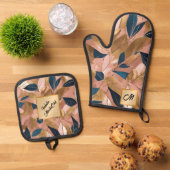 Blush Pink Gold Boho Popular Leaves Collectie Ovenwant & Pannenlap Set (Top down)