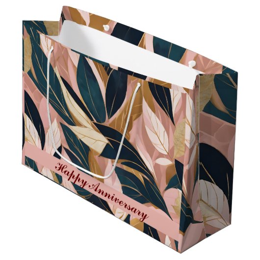 Blush Pink Gold Boho Trendy Leaves Collectie Groot Cadeauzakje (Voorkant Gekanteld)
