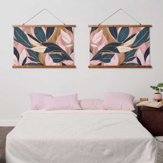Blush Pink Gold Boho Trendy Leaves Collectie Hangend Wandkleed (Slaapkamer)