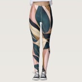 Blush Pink Gold Boho Trendy Leaves Collectie Leggings (Voorkant)