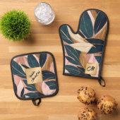 Blush Pink Gold Boho Trendy Leaves Collectie Ovenwant & Pannenlap Set (Top down)