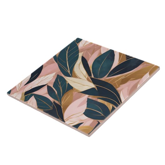 Blush Pink Gold Boho Trendy Leaves Collectie Tegeltje (Zijkant)