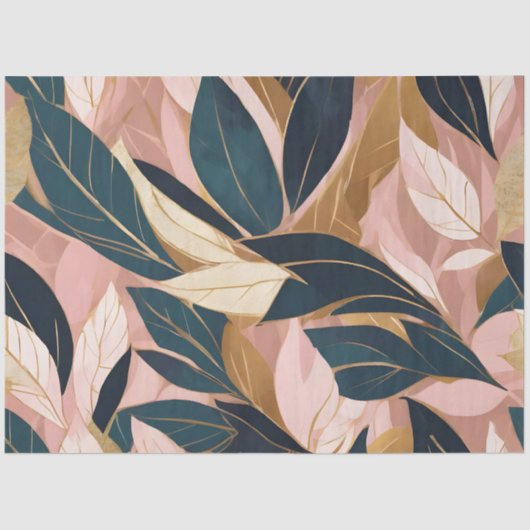Blush Pink Gold Boho Trendy Leaves Collectie Tissuepapier (Voorkant)