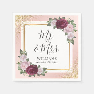 Blush Pink Gold Bourgogne Bloemen Huwelijk Servet