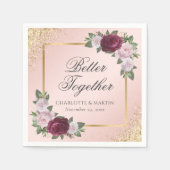 Blush Pink Gold Bourgogne Bloemen Huwelijk Servet (Voorkant)