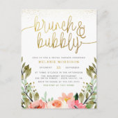 Blush Pink & Gold Brunch & Bubble Vrijgezellenfees Uitnodiging Briefkaart (Voorkant)
