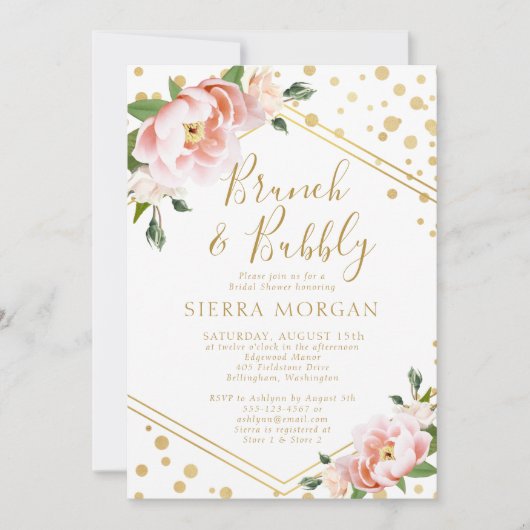 Blush Pink Gold Brunch & Bubbly Vrijgezellenfeest Kaart (Voorkant)