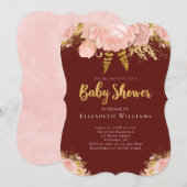 Blush Pink Gold Burgundy Bloemenmeisje Baby shower Kaart (Voorkant / Achterkant)