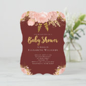 Blush Pink Gold Burgundy Bloemenmeisje Baby shower Kaart (Staand voorkant)