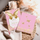 Blush Pink Gold Butterfly Baby shower Kaart