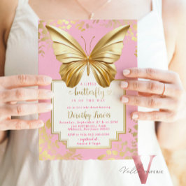 Blush Pink Gold Butterfly Baby shower Kaart