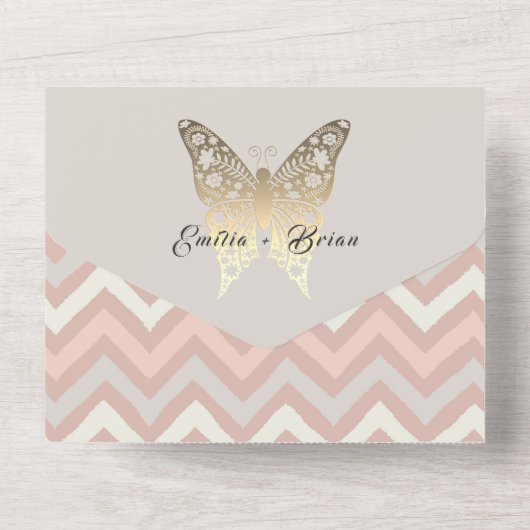 Blush Pink Gold Butterfly Wedding Uitnodiging (Achterkant)