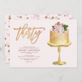 Blush Pink & Gold Cake Confetti30th Birthday Party Kaart (Voorkant / Achterkant)