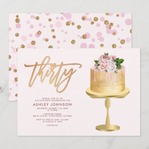 Blush Pink & Gold Cake Confetti30th Birthday Party Kaart