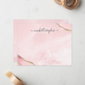 Blush Pink Gold Chic Glitter Gold Agate Monogram N Notitiekaartje (Voorkant / Achterkant in situ)