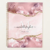 Blush Pink Gold Chic Glitter Gold Agate Monogram Planner (Voorkant)