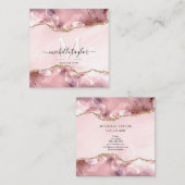 Blush Pink Gold Chic Glitter Gold Agate Monogram Vierkante Visitekaartje (Voorkant / Achterkant)