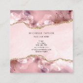 Blush Pink Gold Chic Glitter Gold Agate Monogram Vierkante Visitekaartje (Achterkant)