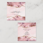 Blush Pink Gold Chic Glitter Gold Agate Monogram Vierkante Visitekaartje (Voorkant / Achterkant)