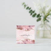 Blush Pink Gold Chic Glitter Gold Agate Monogram Vierkante Visitekaartje (Staand voorkant)