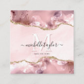 Blush Pink Gold Chic Glitter Gold Agate Monogram Vierkante Visitekaartje (Voorkant)