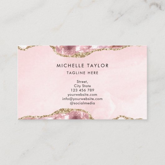 Blush Pink Gold Chic Glitter Gold Agate Monogram Visitekaartje (Achterkant)