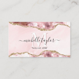 Blush Pink Gold Chic Glitter Gold Agate Monogram Visitekaartje