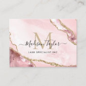 Blush Pink Gold Chic Glitter Marble Agate Monogram Visitekaartje (Voorkant)