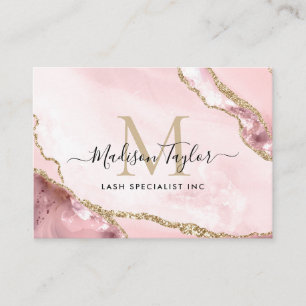 Blush Pink Gold Chic Glitter Marble Agate Monogram Visitekaartje