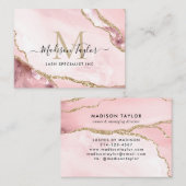 Blush Pink Gold Chic Glitter Marble Agate Monogram Visitekaartje (Voorkant / Achterkant)