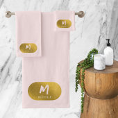 Blush Pink Gold Chic Monogram Initiaal Bad Handdoek