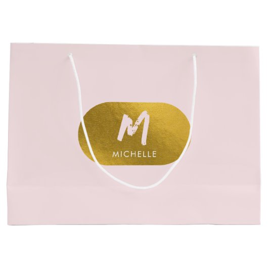 Blush Pink Gold Chic Monogram Initiaal Groot Cadeauzakje (Achterkant)