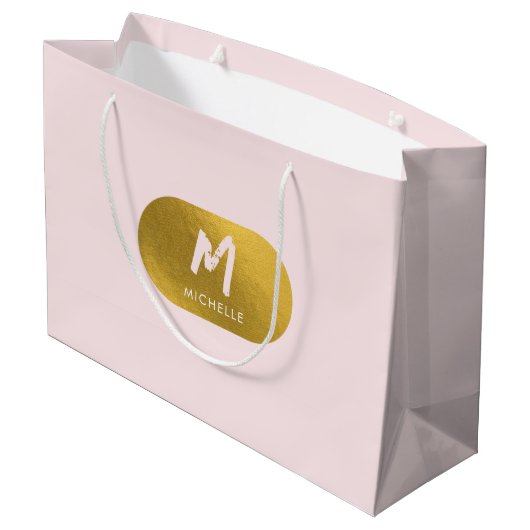 Blush Pink Gold Chic Monogram Initiaal Groot Cadeauzakje (Achterkant Gekanteld)