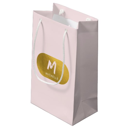 Blush Pink Gold Chic Monogram Initiaal Klein Cadeauzakje (Achterkant Gekanteld)