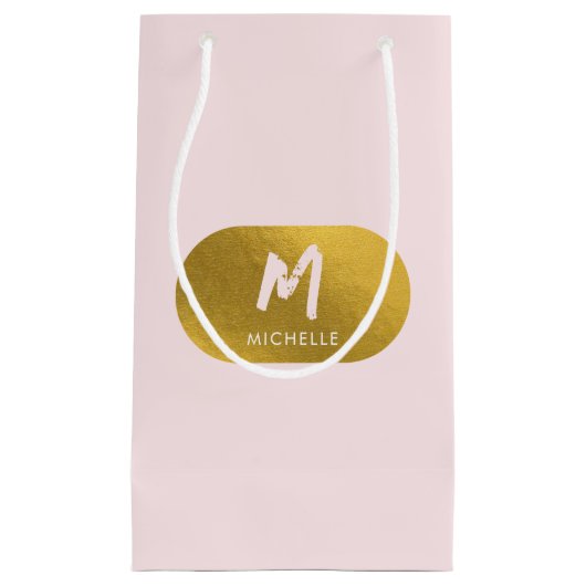Blush Pink Gold Chic Monogram Initiaal Klein Cadeauzakje (Voorkant)