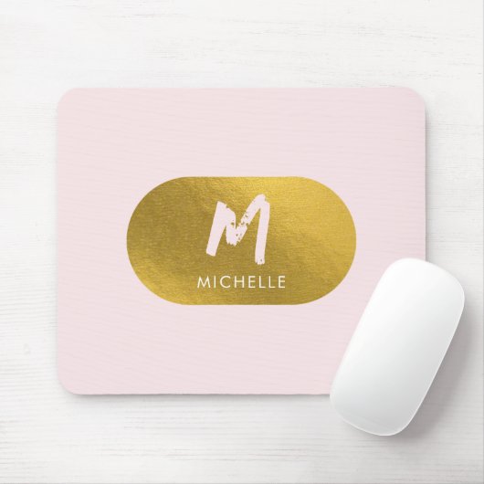 Blush Pink Gold Chic Monogram Initiaal Muismat (Met muis)