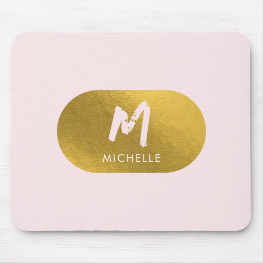 Blush Pink Gold Chic Monogram Initiaal Muismat (Voorkant)