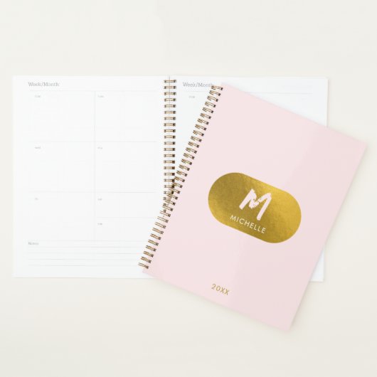 Blush Pink Gold Chic Monogram Initiaal Planner (Display)