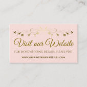 Blush Pink & Gold Chique bruiloft Bezoek onze webs Informatiekaartje (Voorkant)