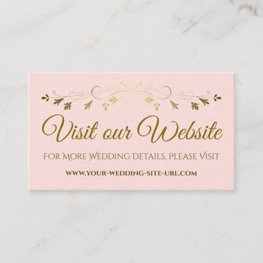 Blush Pink & Gold Chique bruiloft Bezoek onze webs Informatiekaartje (Voorkant)