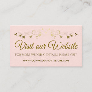 Blush Pink & Gold Chique bruiloft Bezoek onze webs Informatiekaartje