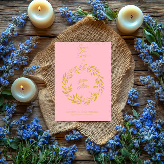 Blush Pink & Gold Circle Bewaar de datum - Huwelij Kaart